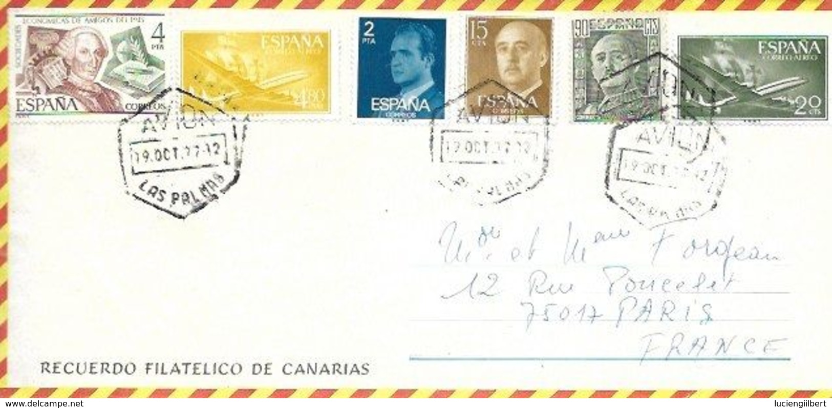 ESPAGNE - LAS PALMA   -  LETTRE PAR AVION => LA FRANCE -  LAS PALMA   - 1977 - Cartas & Documentos