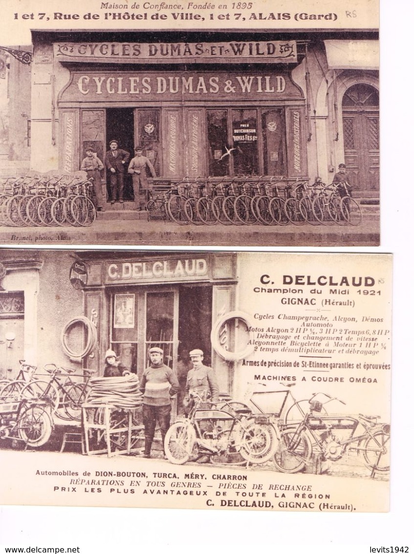 2 CARTES POSTALES - MAGASINS DE CYCLE - GIGNAC - ALAIS - - Cyclisme