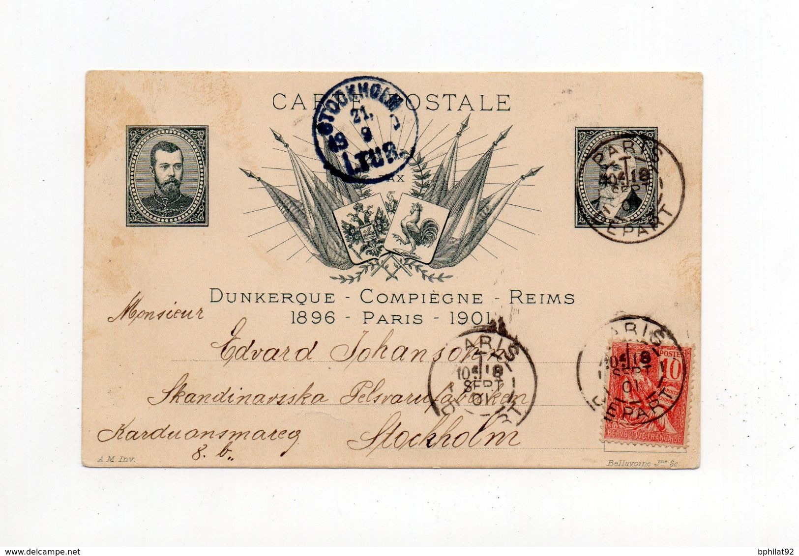 !!! PSEUDO ENTIER POSTAL 10 C SAGE FELIX FAURE ET TSAR NICOLAS II,  DE 1901 POUR L'ALLEMAGNE - Pseudo-interi Di Produzione Privata