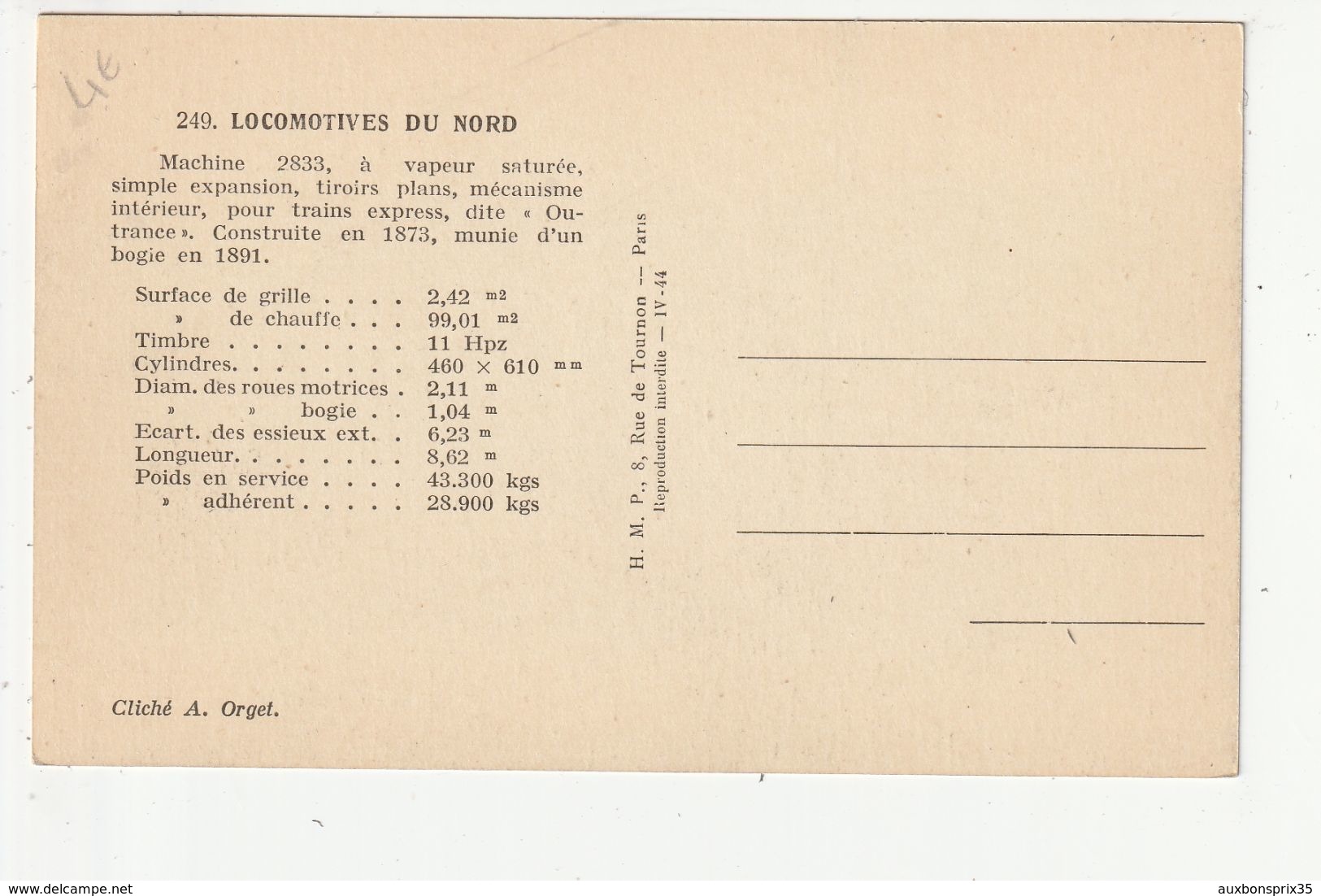 LOCOMOTIVES DU NORD - 249 - MACHINE 2833 - Trains