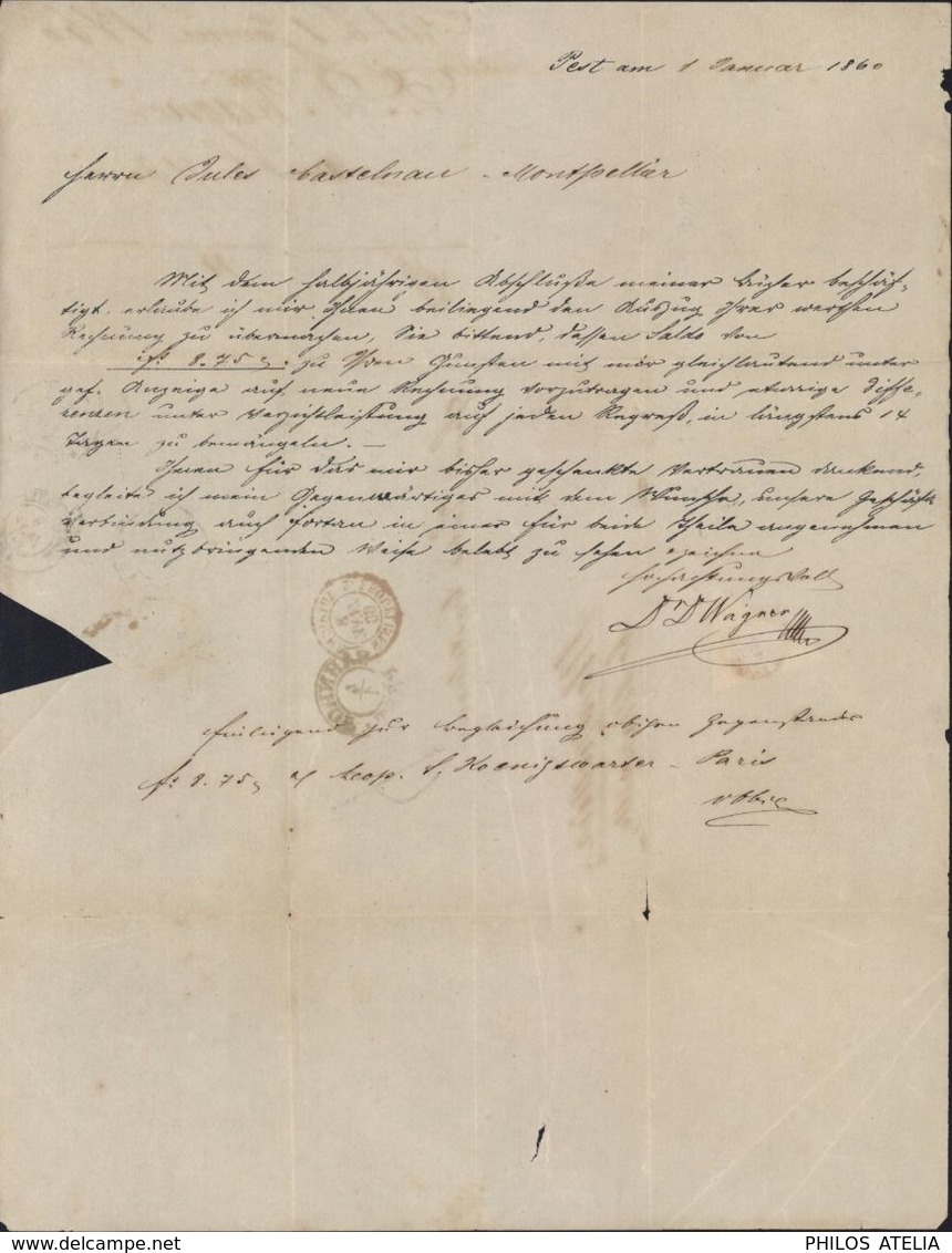 Lettre De Hongrie CAD Bahnof Pest 4 1 Pour Montpellier France CAD Rouge Marque D'entrée Autriche 2 Erquelines 8 1 60 - Marques D'entrées