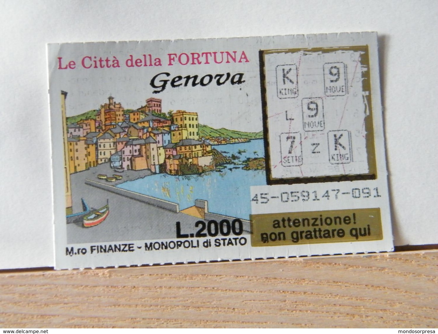 GV-15 GRATTA E VINCI -  LE CITTÀ DELLA FORTUNA -  GENOVA -  BIGLIETTO N° 45-059147.091 - Billets De Loterie