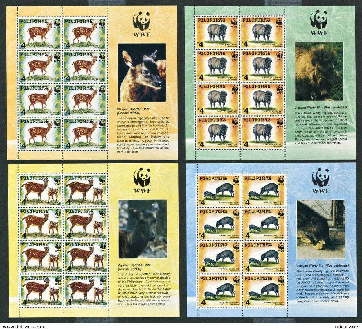 264 - PHILIPPINES 1997 - Yvert 2354/57 En Feuille - WWF Cerf Sanglier - Neuf ** (MNH) Sans Trace De Charniere - Filipinas