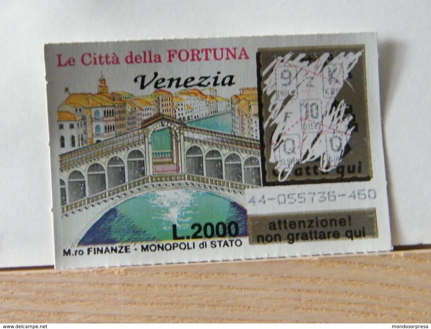 GV-39 GRATTA E VINCI -  LE CITTÀ DELLA FORTUNA - VENEZIA -  BIGLIETTO N° 44-055736-460 - Billetes De Lotería