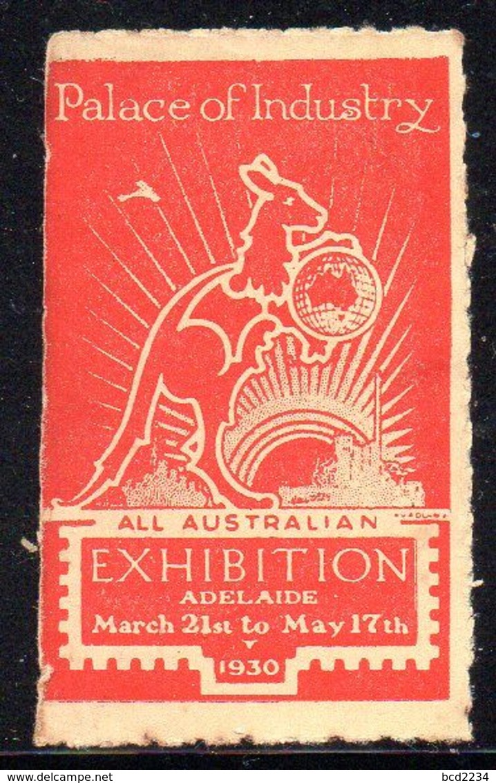 AUSTRALIAN 1930  ALL AUSTRALIAN EXHIBITION ADELAIDE PALACE OF INDUSTRY POSTER STAMP LABEL HM KANGAROO SHIPS GLOBE - Cinderellas