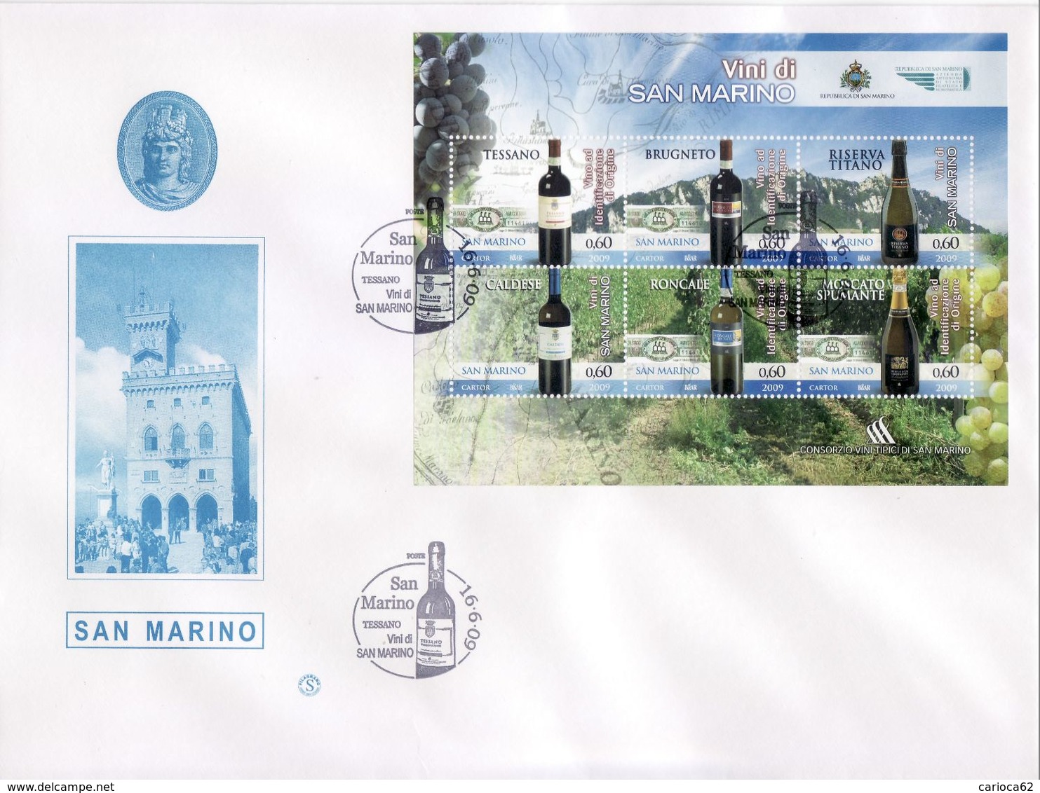 2009 - SAN MARINO - FDC " VINI DI SAN MARINO " FILAGRANO VEDI++++ - FDC