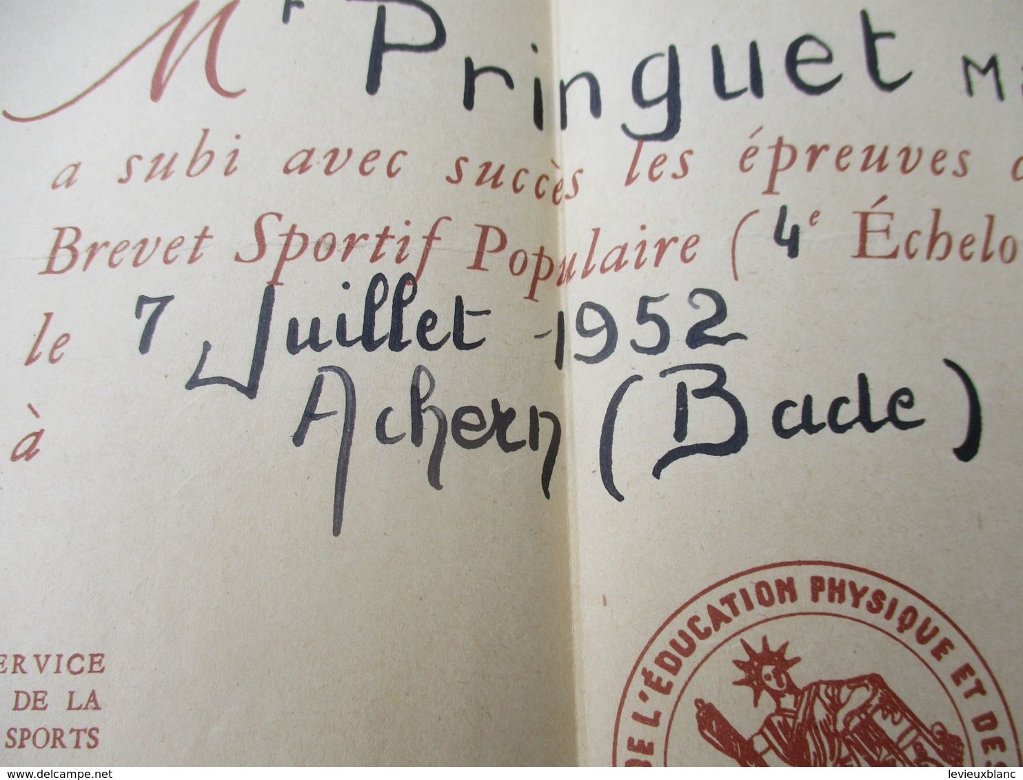 Brevet Sportif Populaire/4éme échelon/Commandement En Chef En ALLEMAGNE/Pringuet Michel/Achern /entre 1955-1960   DIP245 - Diploma & School Reports