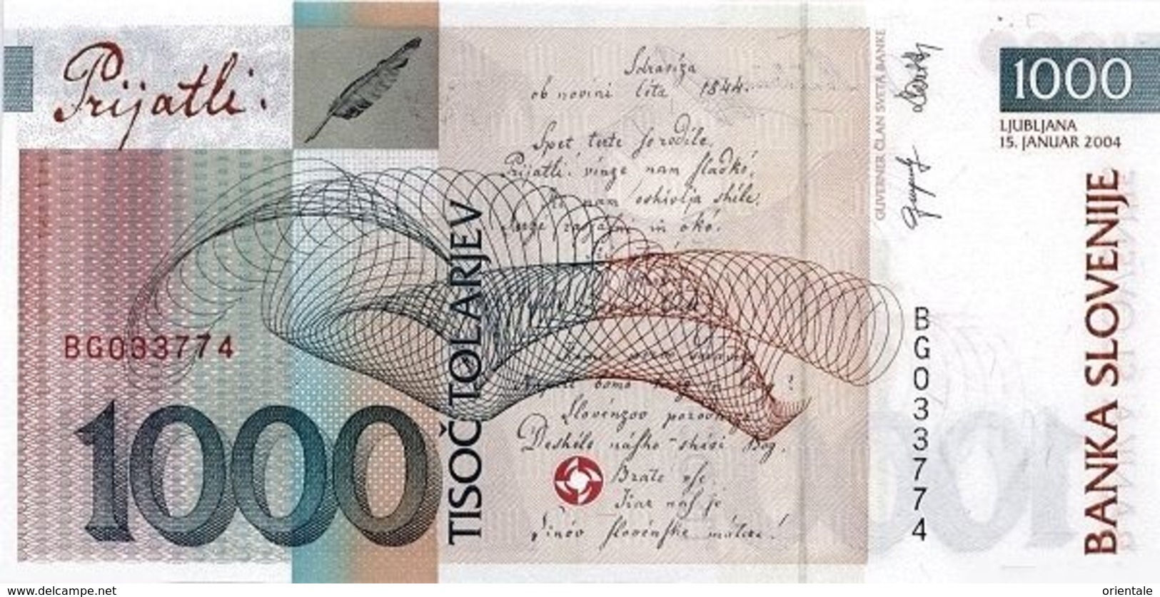 SLOVENIA P. 32b 1000 T 2004 UNC - Slovenia