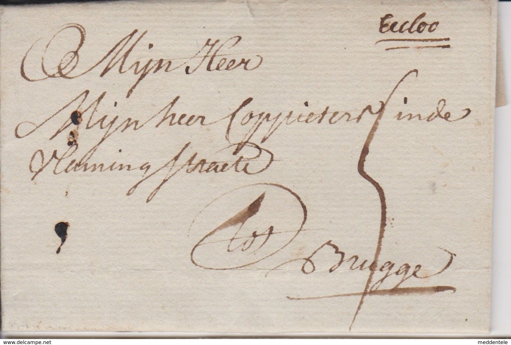 Lettre De St-LAUREINS Du 5/5/1796 Vers BRUGGE En Port Dû 5 Sols Avec Marque Manuscrite De La Distribution D'EECLOO Super - 1789-1790 (Brabantse Omwenteling)