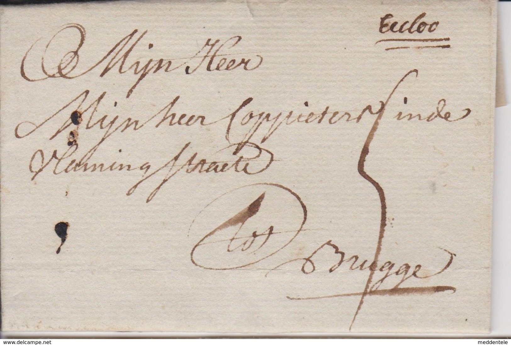 Lettre De St-LAUREINS Du 5/5/1796 Vers BRUGGE En Port Dû 5 Sols Avec Marque Manuscrite De La Distribution D'EECLOO Super - 1789-1790 (Rivol. Brabanzona)