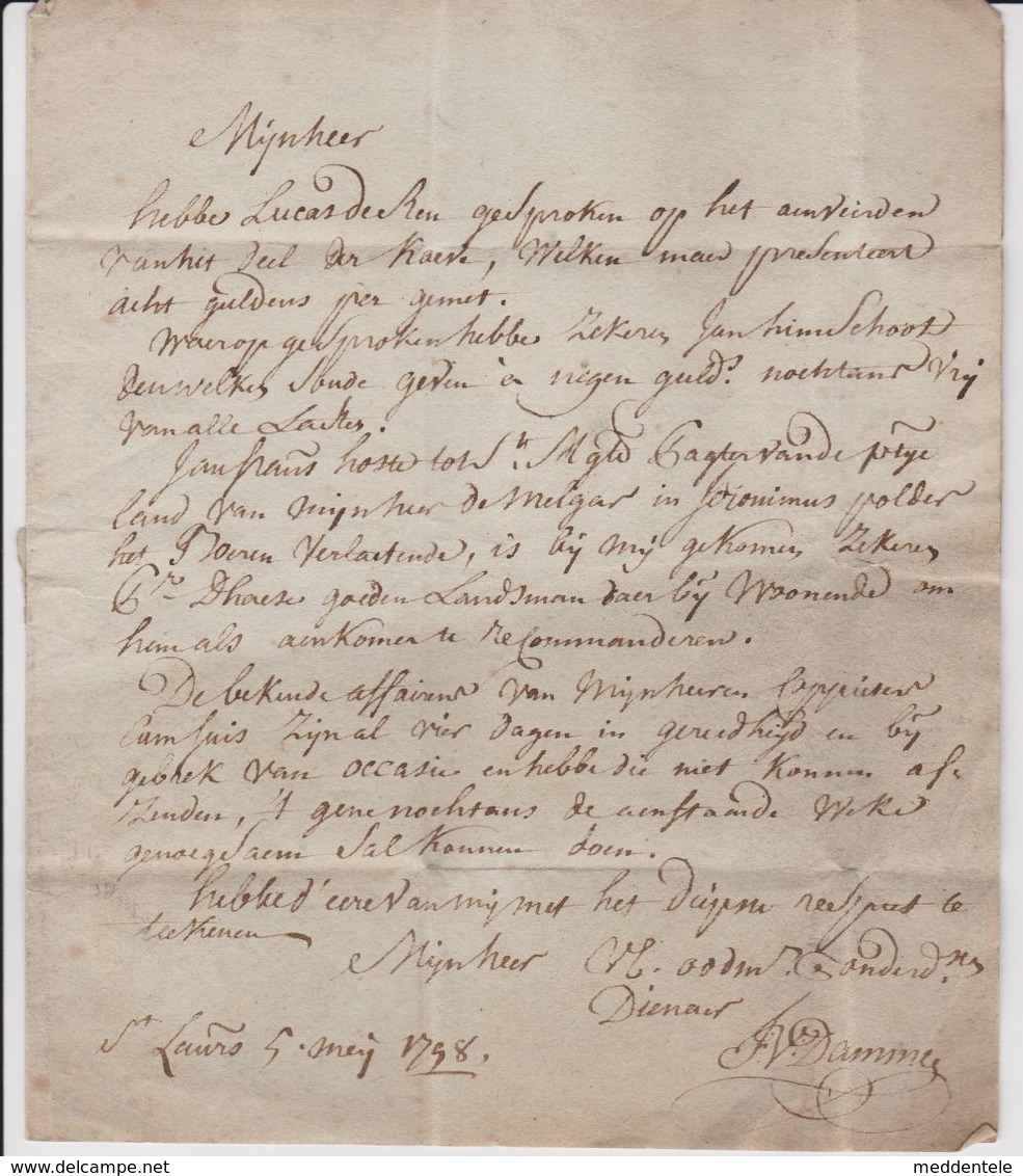 Lettre De St-LAUREINS Du 5/5/1796 Vers BRUGGE En Port Dû 5 Sols Avec Marque Manuscrite De La Distribution D'EECLOO Super - 1789-1790 (Brabant Revolution)