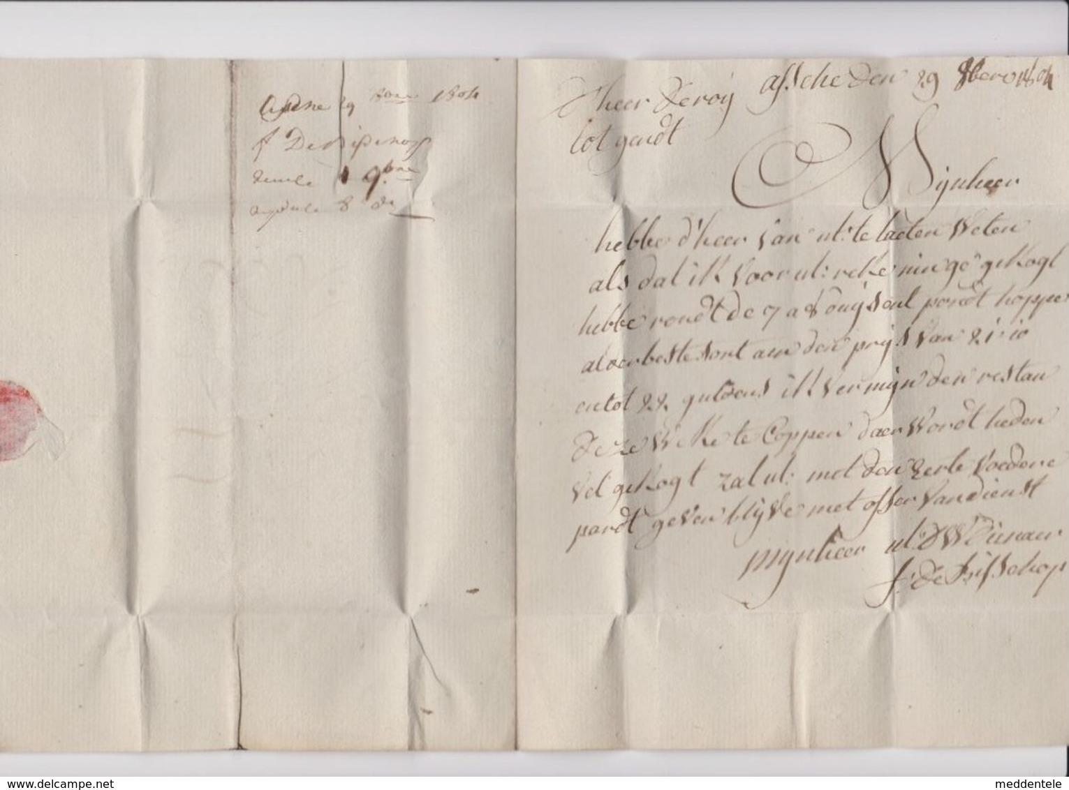 Lettre De ASSCHE Du 29/10/1804 Vers GENT En Port Dû 2 Sols Avec Marque Manuscrite De La Distribution D'ASSCHE Super - 1794-1814 (Période Française)