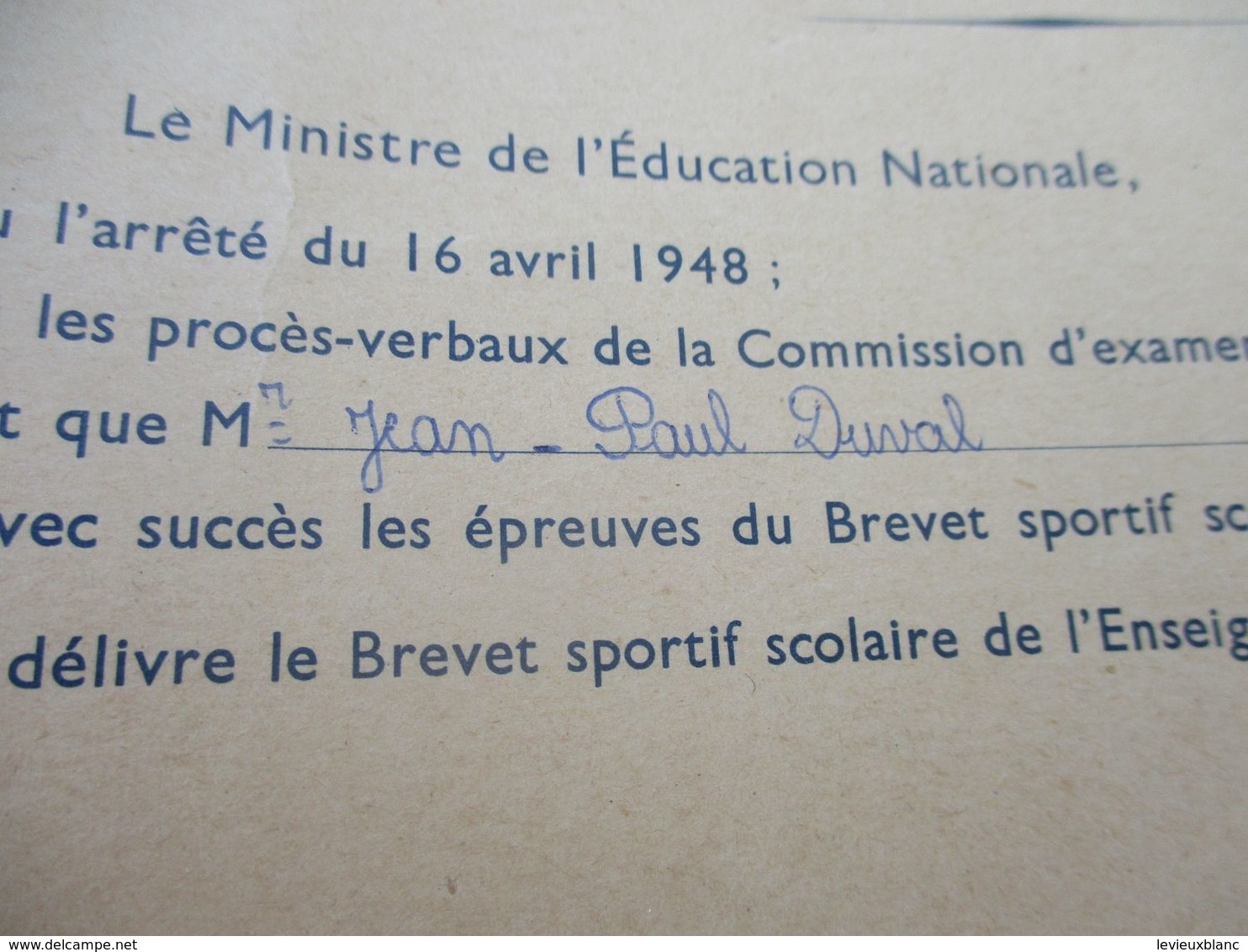 Brevet Sportif  Scolaire/Enseignement 1er Degré/Ministére Education Nationale/Duval JP/Châteaudun/1960   DIP233 - Diploma's En Schoolrapporten