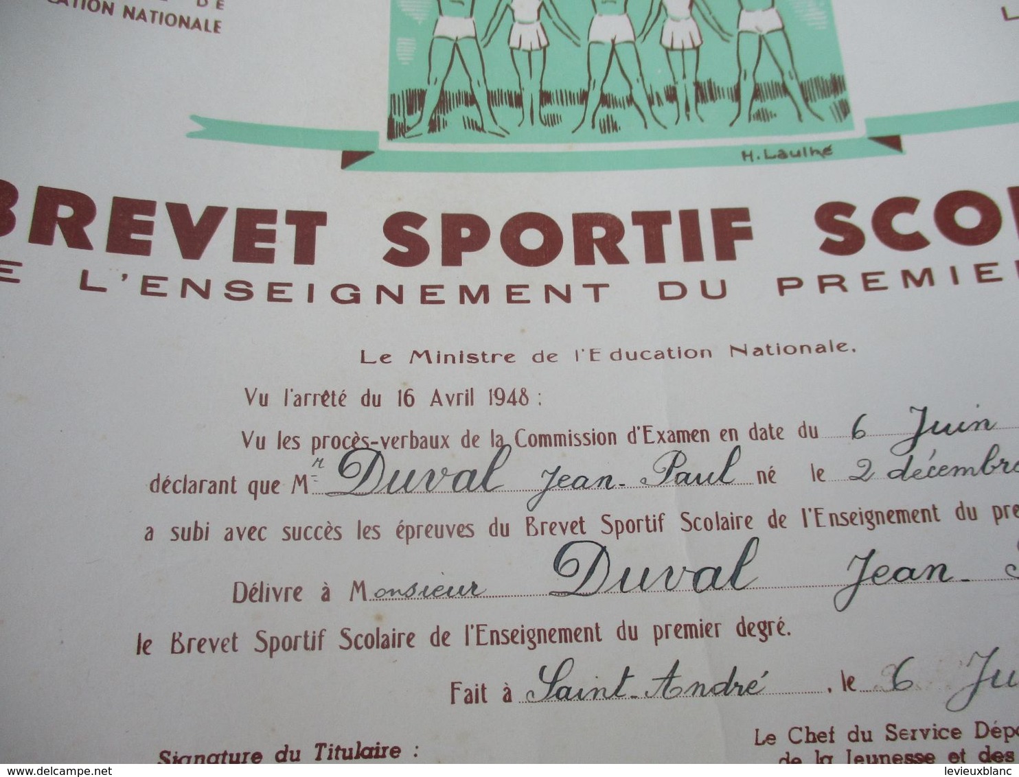 Brevet Sportif  Scolaire/Académie De CAEN/ Département De L'Eure//Duval JP/Saint André /1959   DIP241 - Diplômes & Bulletins Scolaires