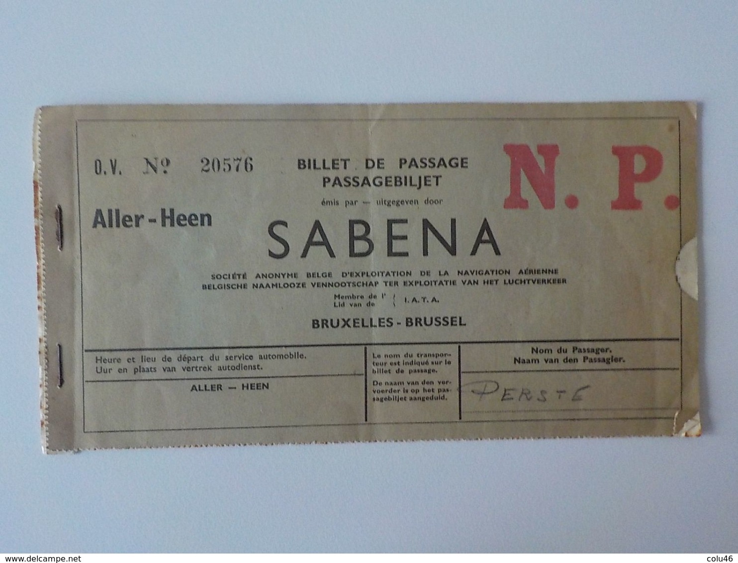 1939  Aviation  Sabena Carte Embarquement Billet De Passage N.P. - Tarjetas De Embarque