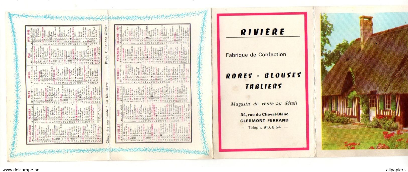 Calendrier 1966 Signes Du Zodiaque, Distances Principales Villes Entres Elles - Rivière Fabrique De Confection Robes... - Kleinformat : 1961-70
