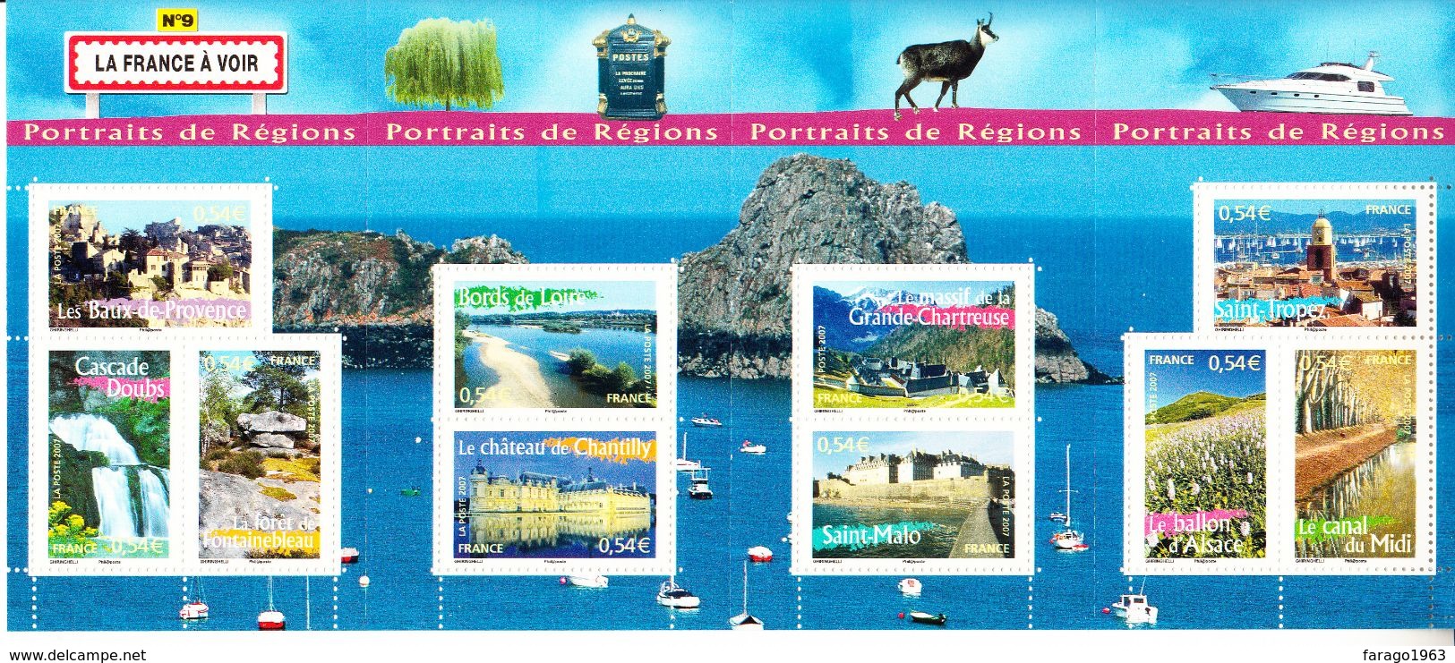 2007 France Portraits De Regions No.9 Flowers Sailing Boats  Tourism Miniature Sheet Of 10 MNH   @ BELOW FACE VALUE - Nuovi