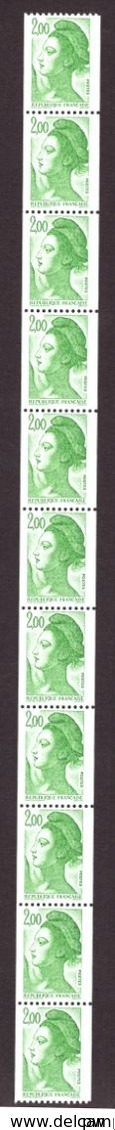 FRANCE 1987 LIBERTE DE GANDON ROULETTE YT N° 89  (TIMBRES N° 2487, 2487a) 2,00 VERT, GOMME MATE, AVEC 3 TIMBRES NUMEROTE - 1982-1990 Liberty Of Gandon