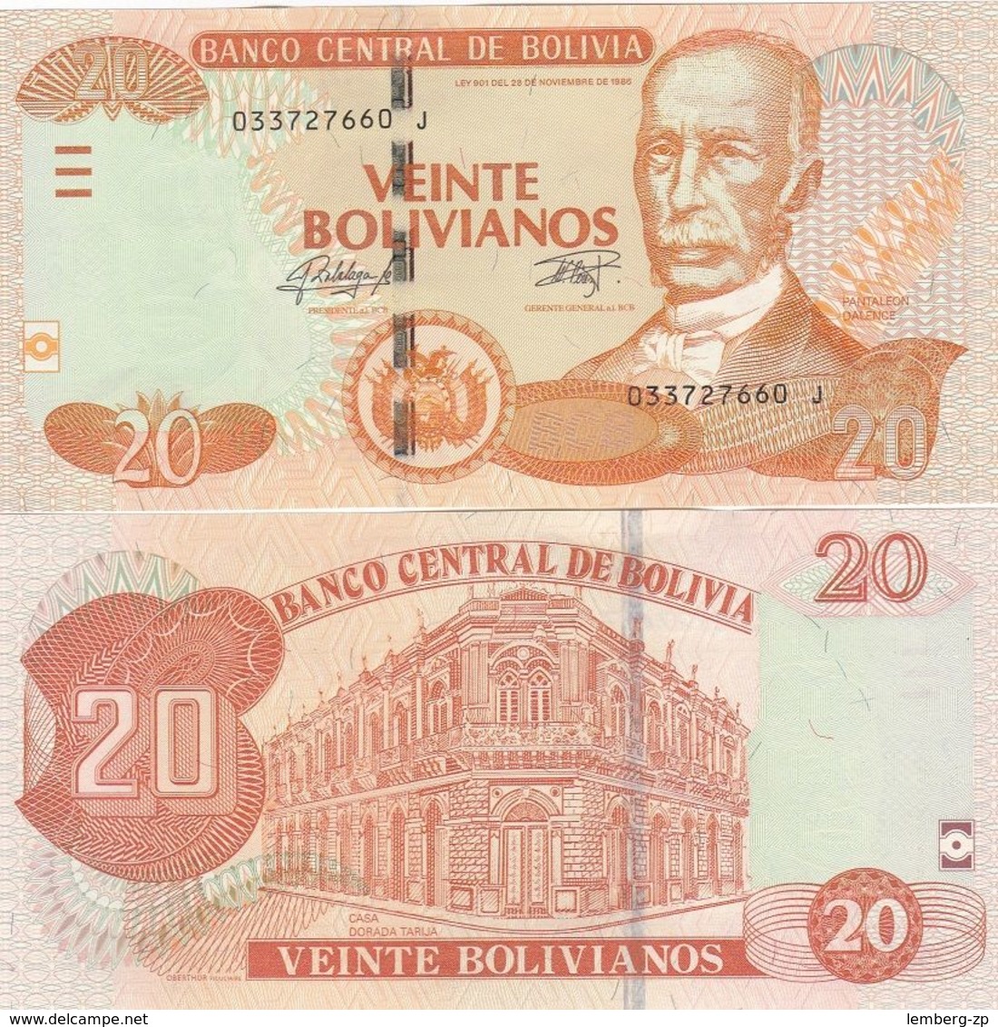 Bolivia - 20 Bolivianos 2015 ( 1986 ) Serie J UNC P. 244(1) Lemberg-Zp - Bolivien