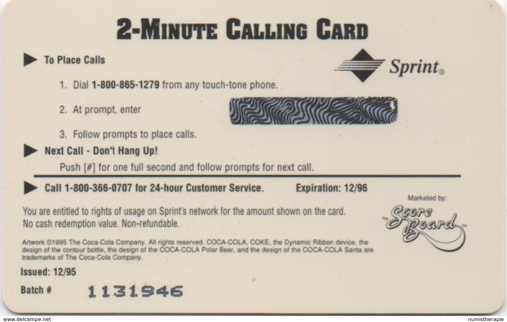 Télécarte Américaine : Coca Cola Sprint Phone Card #1131946 - Sonstige & Ohne Zuordnung