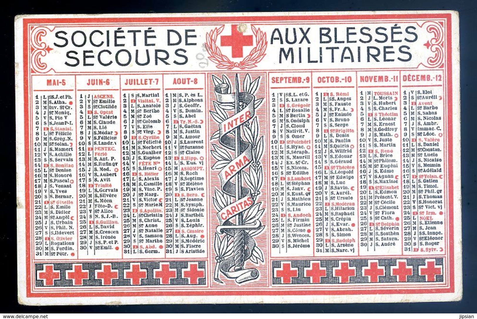 Calendrier 1916 Le Brassard Société De Secours Aux Blessés Militaires  AVR20-82 - Petit Format : 1901-20