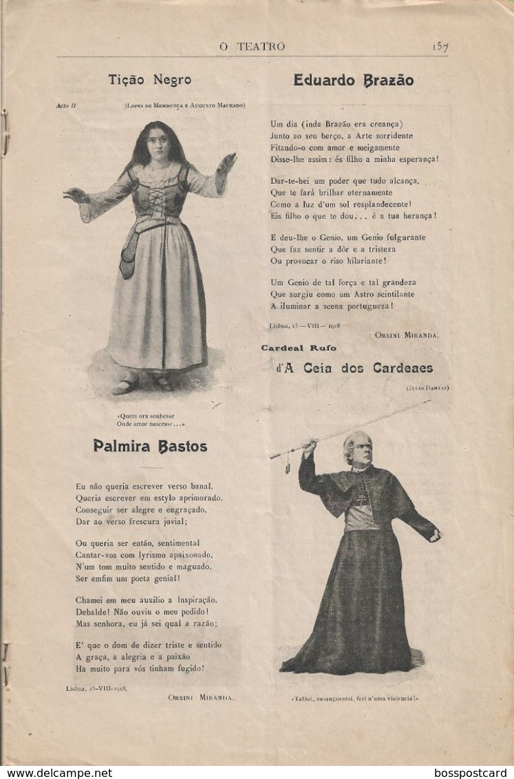 Lisboa - Revista Teatro Nº 9 (Extraordinário) De 1918 - Palmira Bastos - Eduardo Brazão - Portugal - Otros & Sin Clasificación