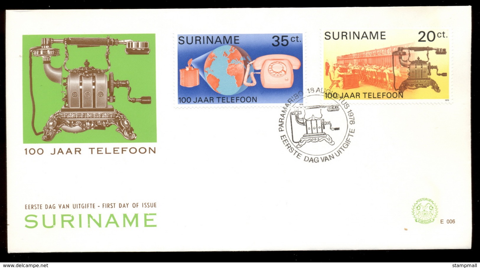 Surinam 1976 Telephone Centenary, Alexander Graham Bell FDC - Surinam