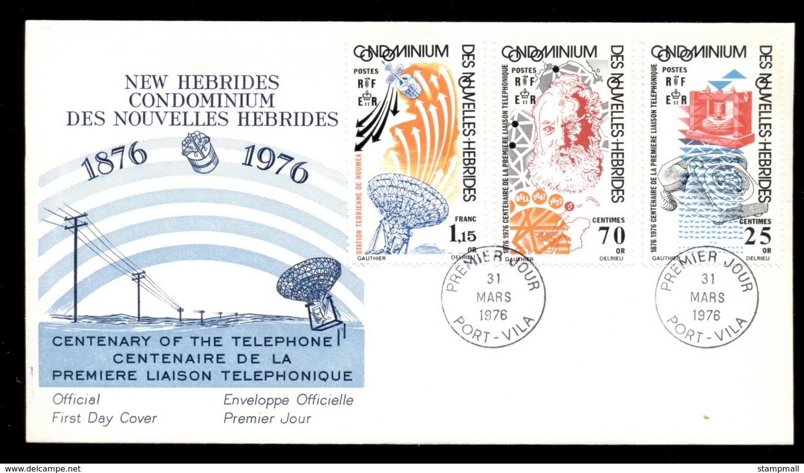 New Hebrides (Fr) 1976 Telephone Centenary, Alexander Graham Bell FDC - FDC