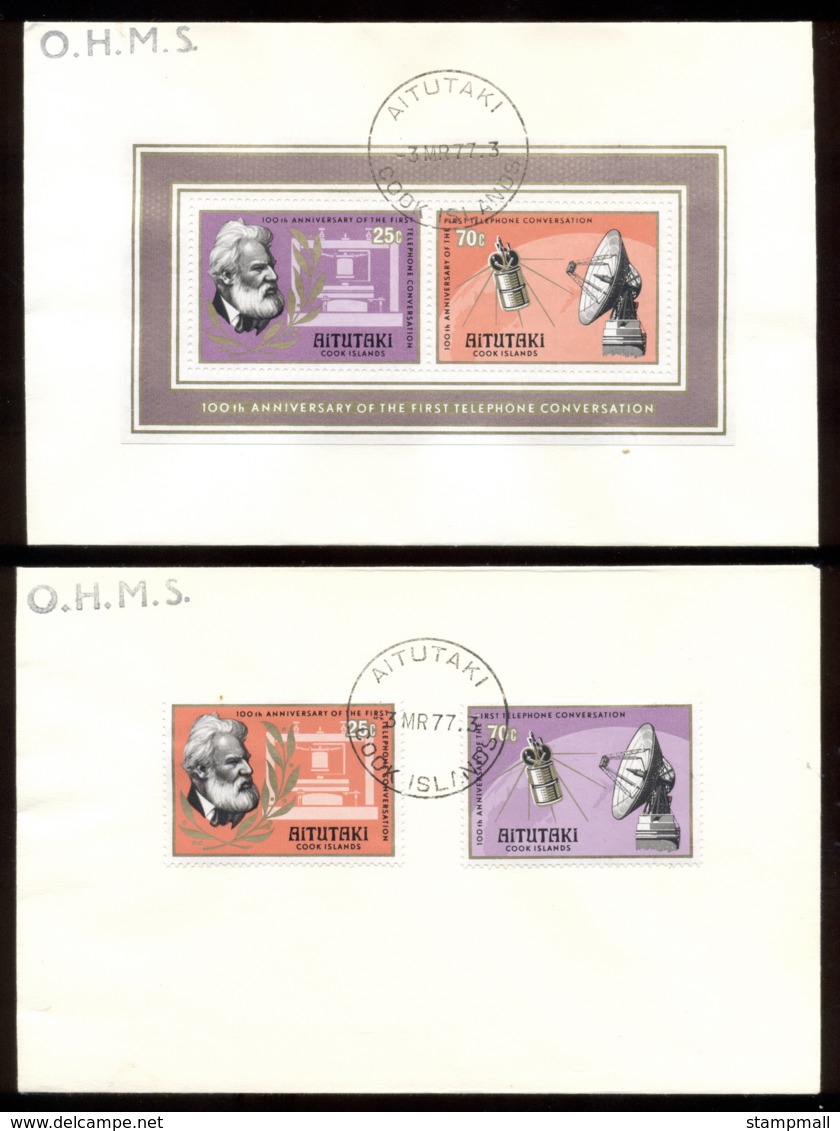 Aitutaki 1976 Telephone Centenary, Alexander Graham Bell 2x FDC - Aitutaki