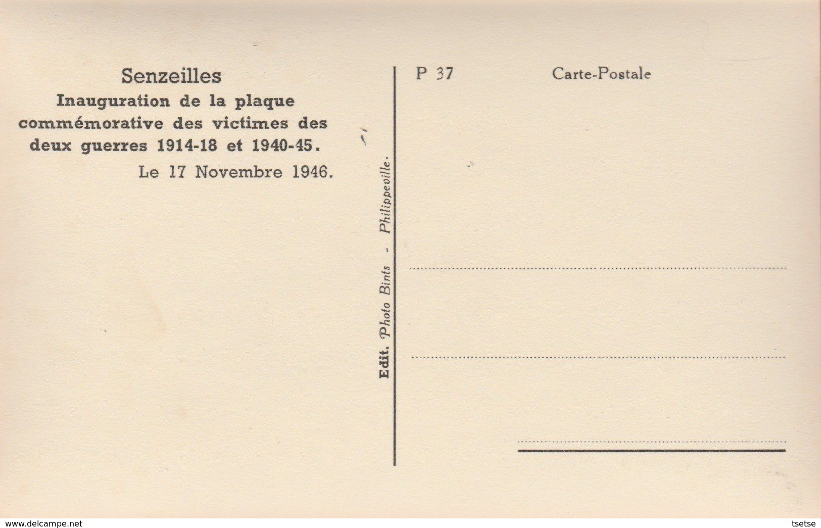 Senzeilles - Inauguration De La Plaque Commémorative Des Victimes .... - Le 17 Novembre 1946  ( Voir Verso ) - Cerfontaine