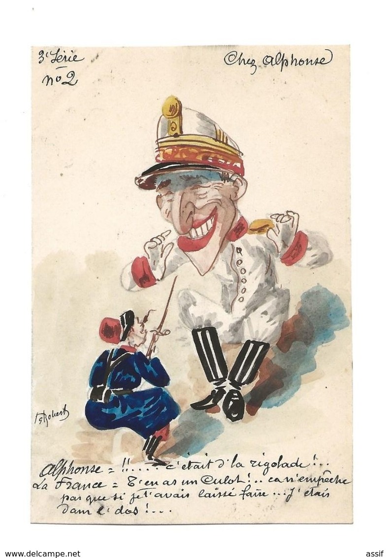 ALPHONSE XIII ESPAGNE ROBERTY CARTE PEINTE A LA MAIN POLITIQUE CARICATURE /FREE SHIPPING REGISTERED - Satira