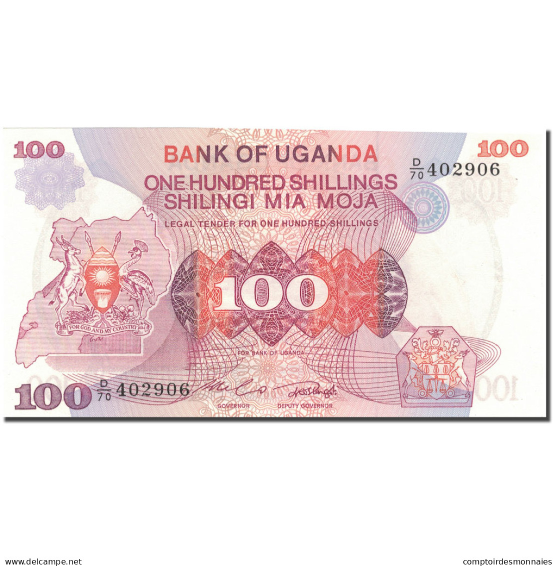 Billet, Uganda, 100 Shillings, Undated (1982), KM:19b, NEUF - Ouganda