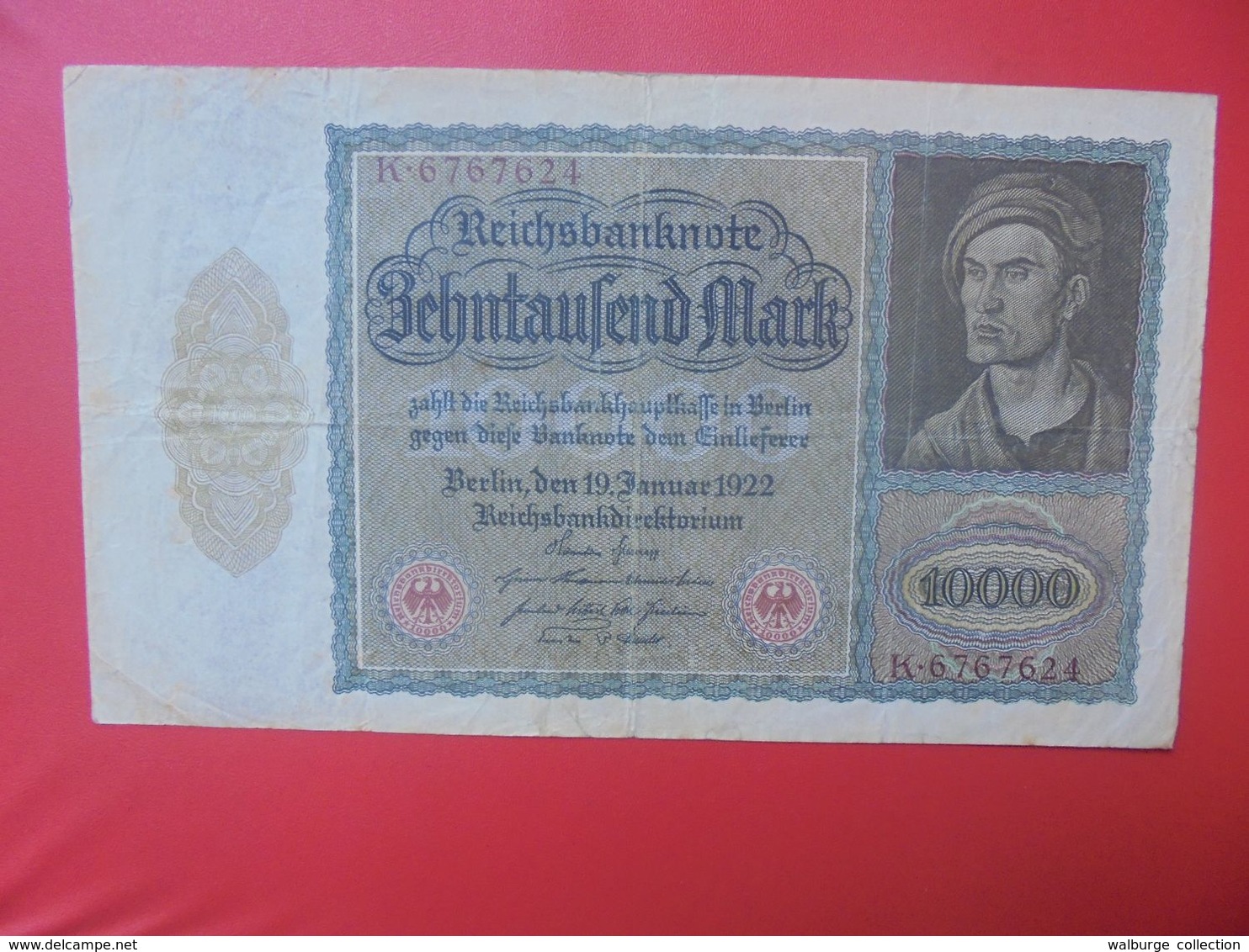 Reichsbanknote 10.000 MARK 1922 VARIETE N°2 AVEC REVERS DIFFERENT CIRCULER (B.15) - 10000 Mark