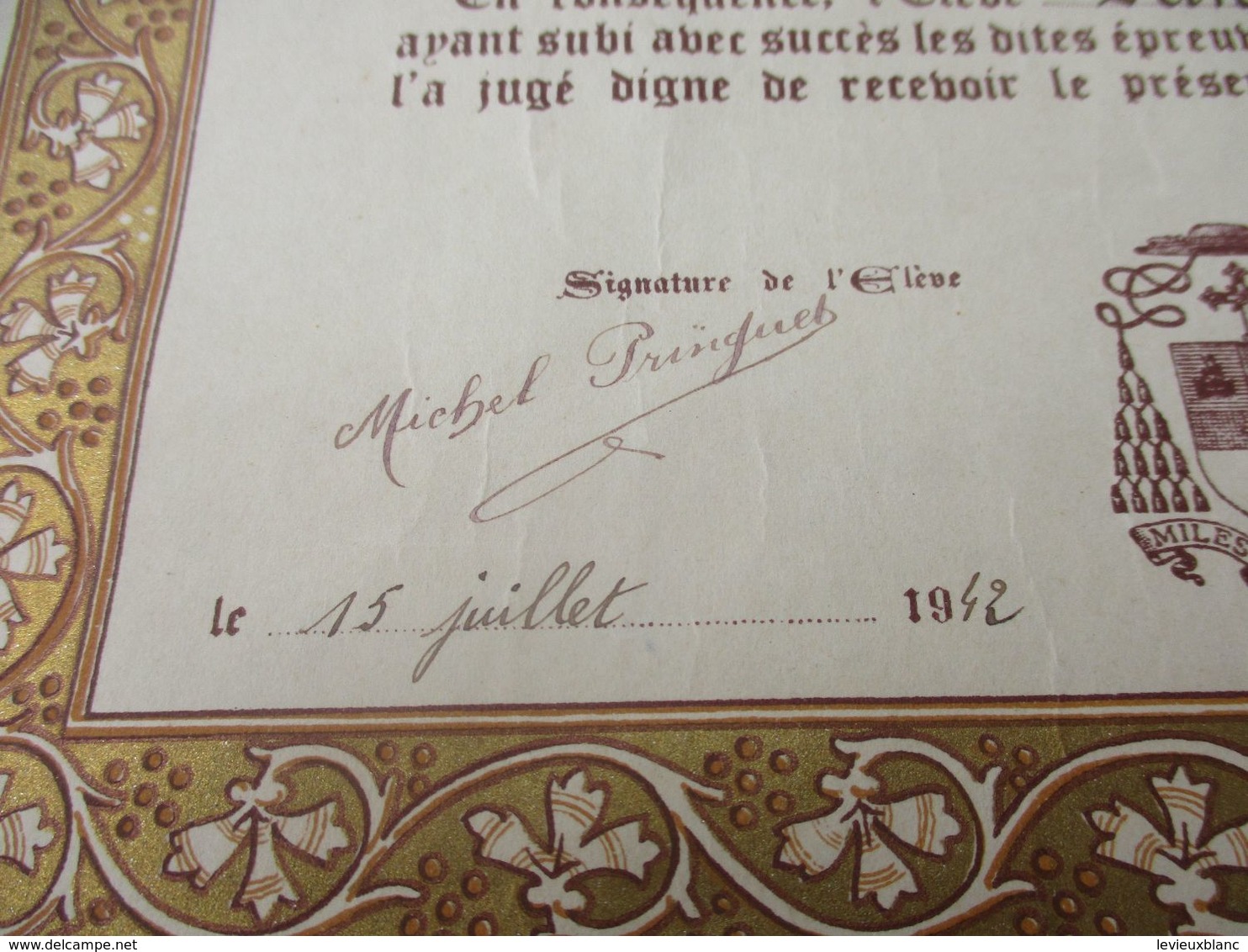 Diplôme Religieux/Enseignement Catholique/Vive Le Christ Qui Aime Les Francs/Certificat élémentaire/LILLE/1942    DIP252 - Diplomas Y Calificaciones Escolares