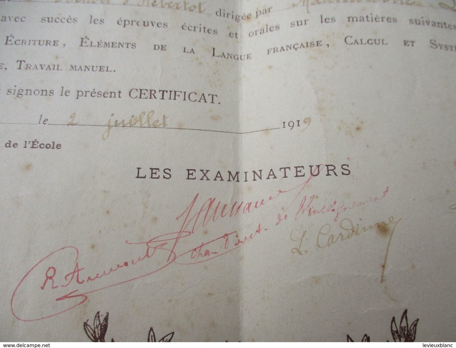 Diplôme Religieux/Enseignement Chrétien/Certificat D'Instruction Primaire /St Benoit D'Hébertot/ TROUVILLE/1919   DIP255 - Diplome Und Schulzeugnisse