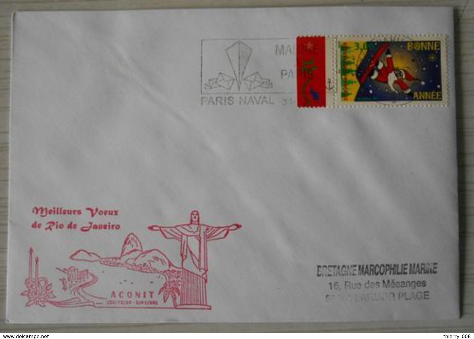 010  Marine Nationale Meilleurs Voeux De Rio De Janeiro Aconit 28/12/98 - 2/1/99 Cachet Paris Naval 31 12 99 - Poste Navale