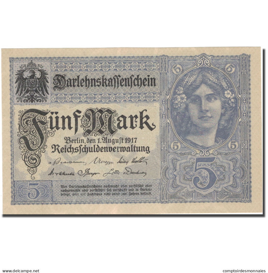 Billet, Allemagne, 5 Mark, 1917, 1917-08-01, KM:56a, SPL+ - 5 Mark