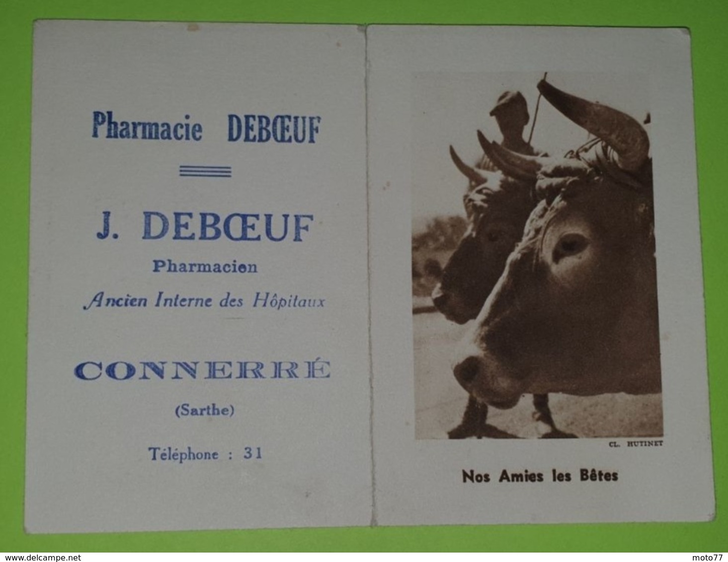 CALENDRIER 1951 - Publicité PHARMACIE - DEBOEUF à Connerré - Bœuf - Environ 6x9 Fermé - Bon état D'usage - Petit Format : 1941-60