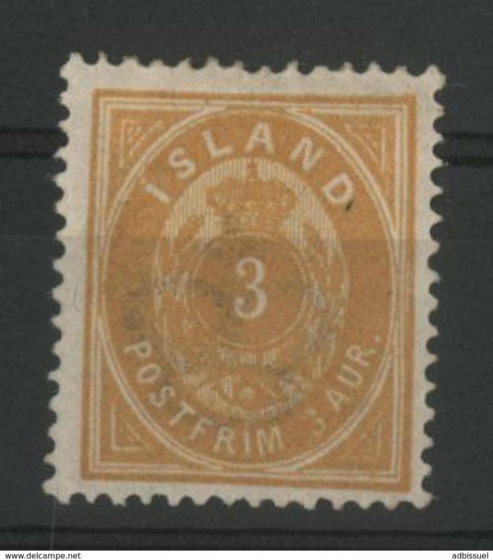 ISLANDE ICELAND COTE 60 € N° 12A Neuf * (MH) Dentelé 14 X 13 1/2. 3a Bistre-jaune - Unused Stamps