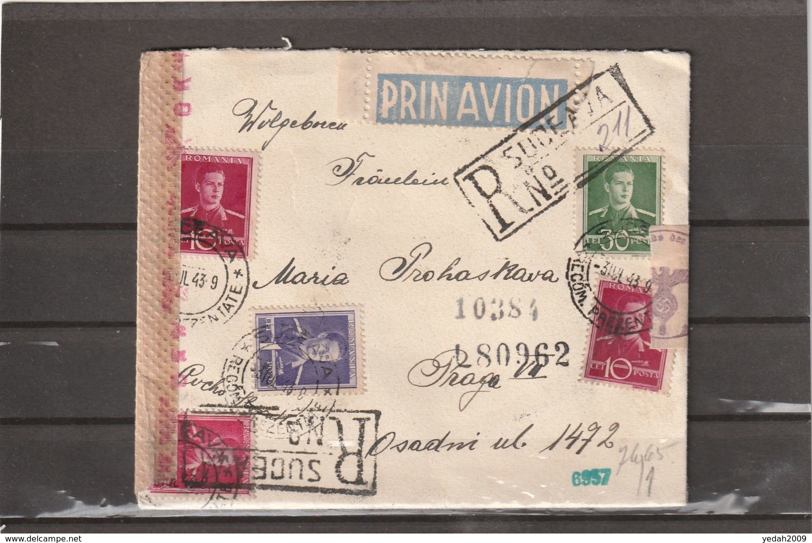 Romania WWII WEHRMACHT CENSORED REGISTERED AIRMAIL COVER 1943 - Storia Postale Seconda Guerra Mondiale