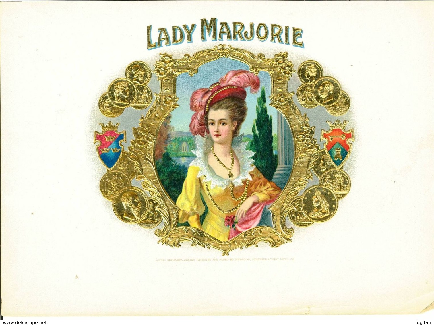 VINTAGE - ETICHETTE PER SCATOLE SIGARI - LADY MARJORIE -  QUALITA' 10/10 FTO 22X15 ORIGINALE, RILIEVO - Labels