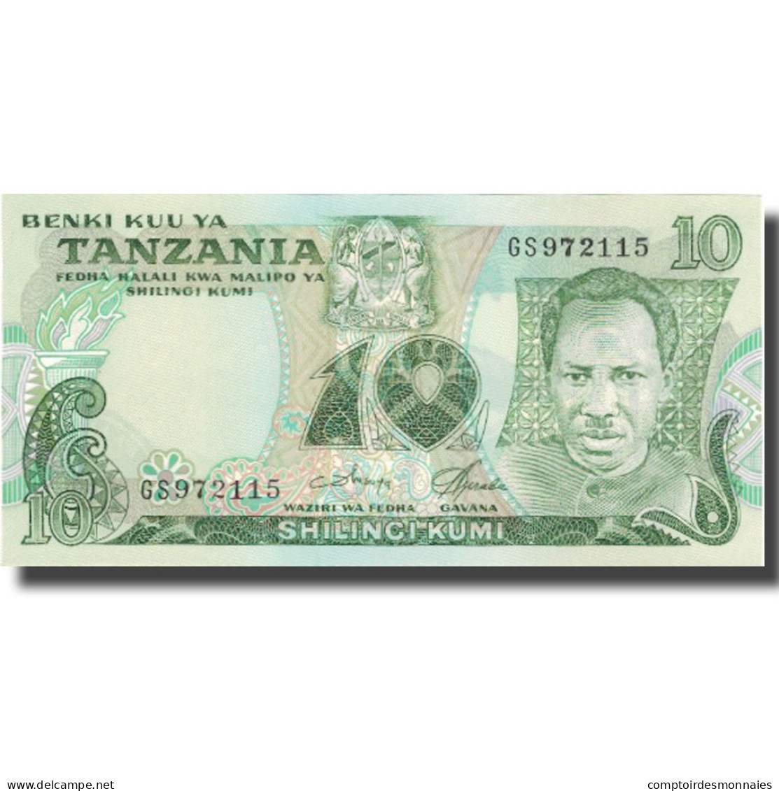 Billet, Tanzania, 10 Shilingi, 1977-1978, KM:6b, NEUF - Tanzanie