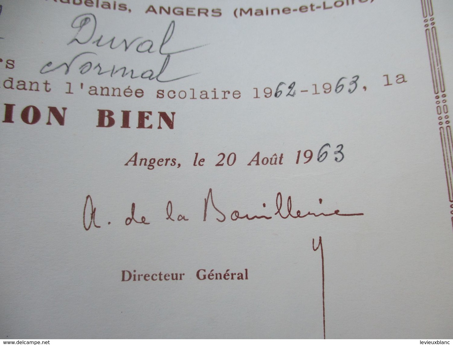 Diplôme Religieux/Université Catholique D'ANGERS/Agriculture Et Viticulture/JP DUVAL/ 2éme Année/1962-63  DIP226 - Diplômes & Bulletins Scolaires