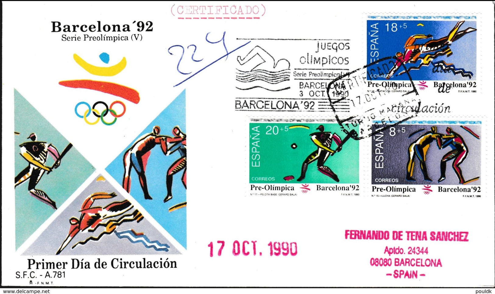 Spain Registered FDC 1992 Barcelona Olympic Games W/Proof Of Shipment (G89-68) - Verano 1992: Barcelona