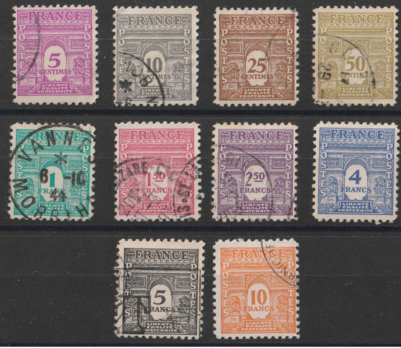 Timbres France  Arc De Triomphe 1ère Série Yvert 620/629 De 1944 Oblitérés Cote 28,50 € - 1944-45 Arco Del Triunfo