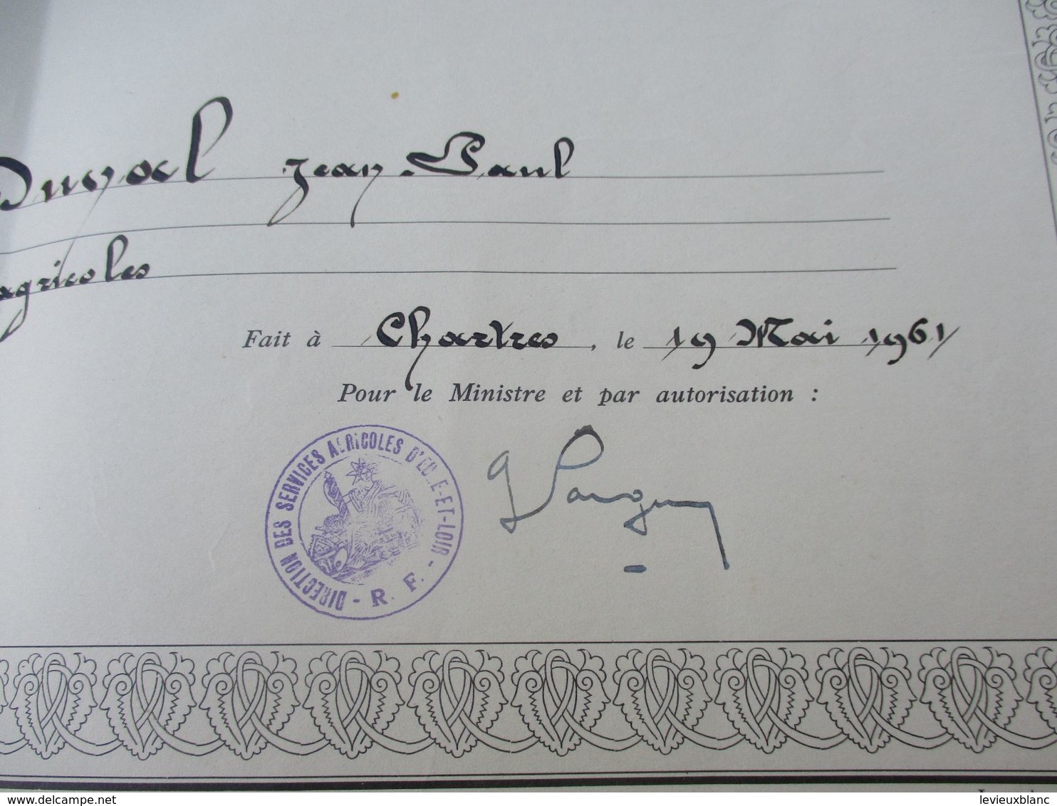 Diplôme Agricole/ Brevet D'Apprentissage /Ecole D'Agriculture De NERMONT/Châteaudun/ E & L/JP DUVAL/ 1961  DIP229 - Diplome Und Schulzeugnisse