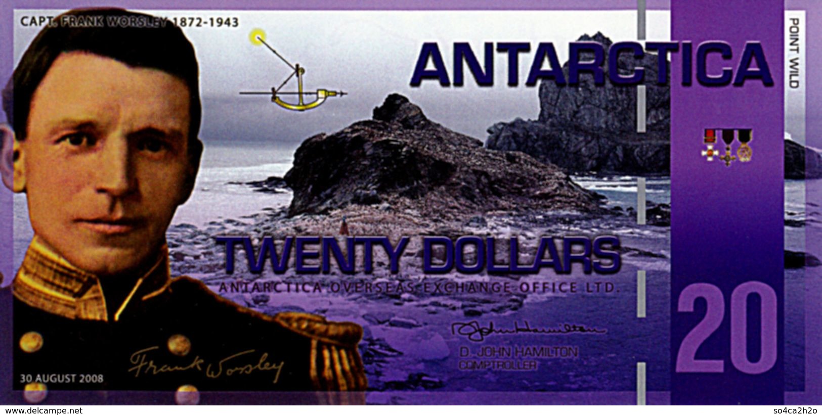 ANTARCTICA 20 Dollars 30 Août 2008 Polymer UNC Capitaine Franck Worsley - Fiktive & Specimen