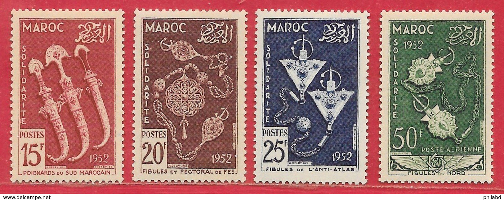 Maroc N°320 à 322 & PA N°93 Art Bijoux Boucle Fibule Poignard 1953 ** - Neufs