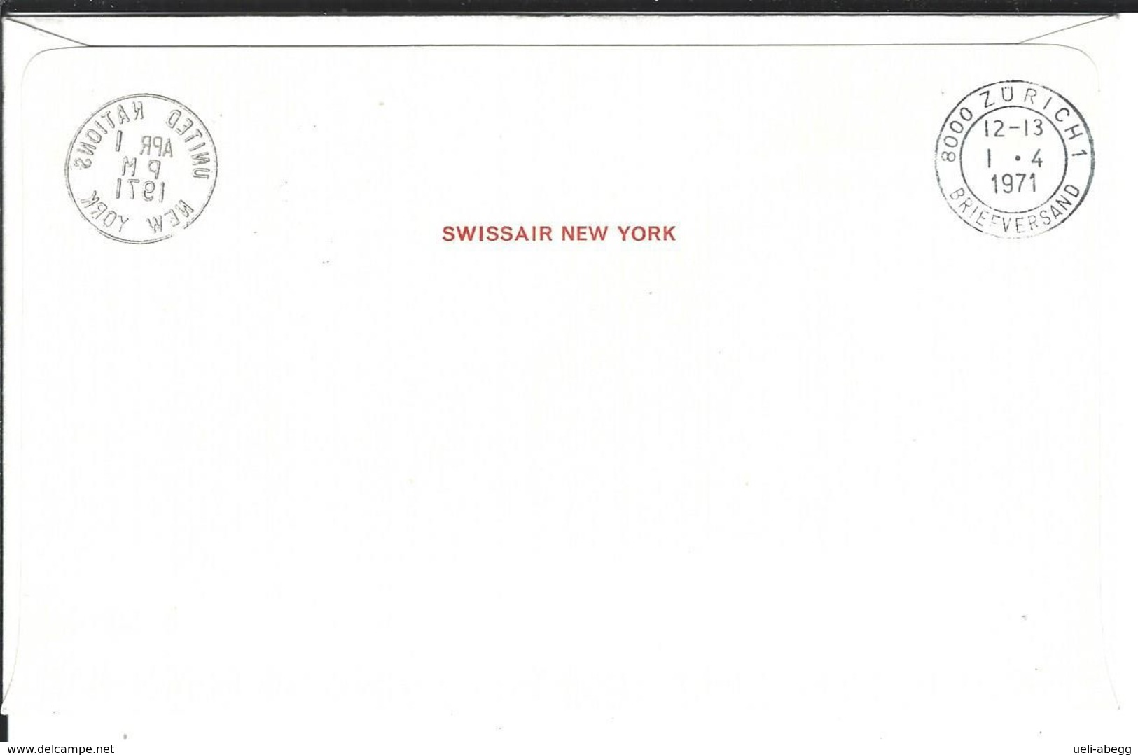 UNO New York Erstflug Swissair Mit B-747 New York-Zürich 1.4.71  RF 71.3f - Poste Aérienne