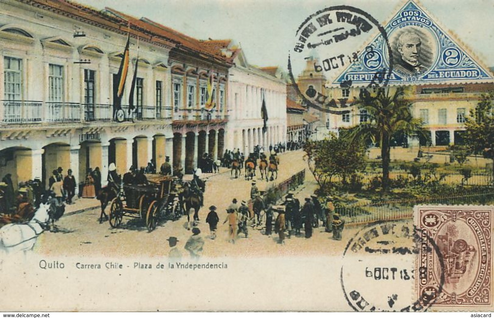 Quito Carrera Chile Plaza De La Independencia  . P. Used 2 Nice Stamps - Ecuador